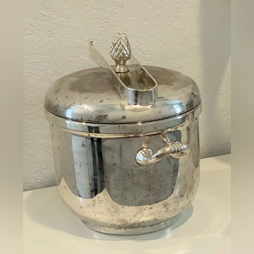 Vintage Silver Plated Ice Bucket with a pineapple finial